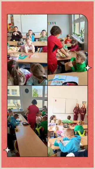 Dzień jabłka, uczniowie z klasy 7a częstują jabłkami.