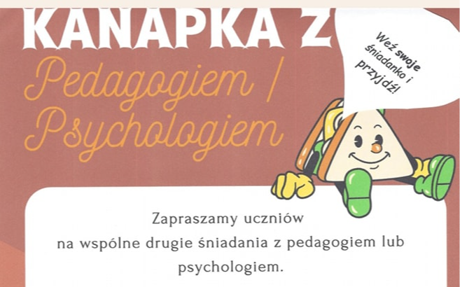 plakat opisujący akcję spędzania przerw w szkole z pedagogiem i psychologiem