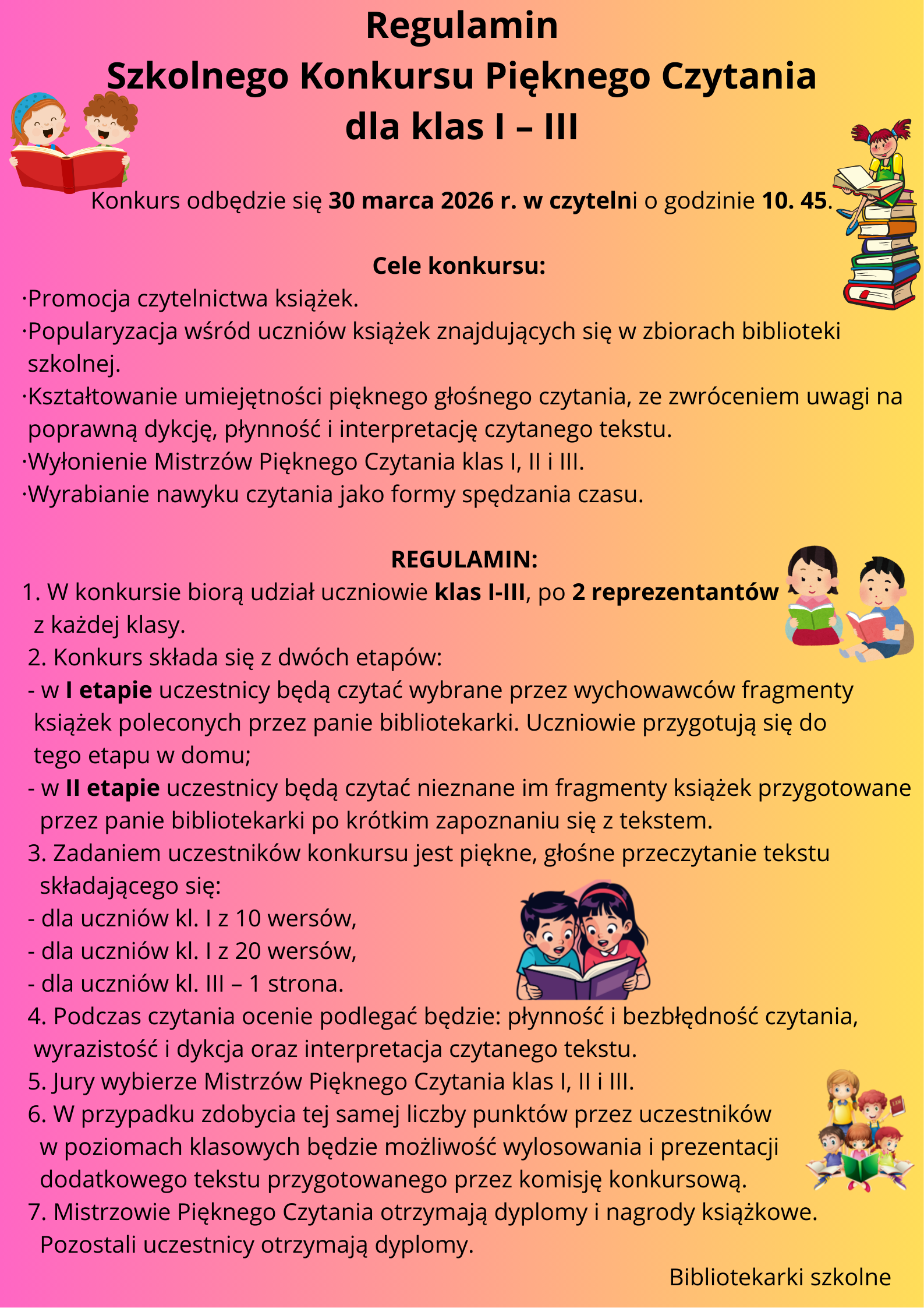 Regulamin Szkolnego Konkursu Pięknego Czytania dla