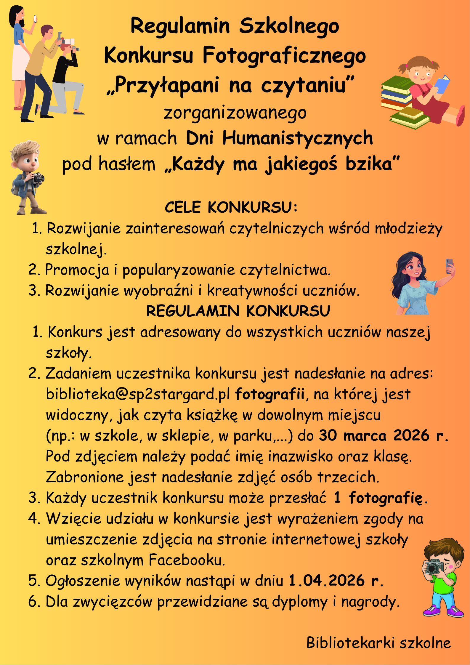 Regulamin Szkolnego Konkursu Fotograficznego - Przyłapani na czytaniu - dla