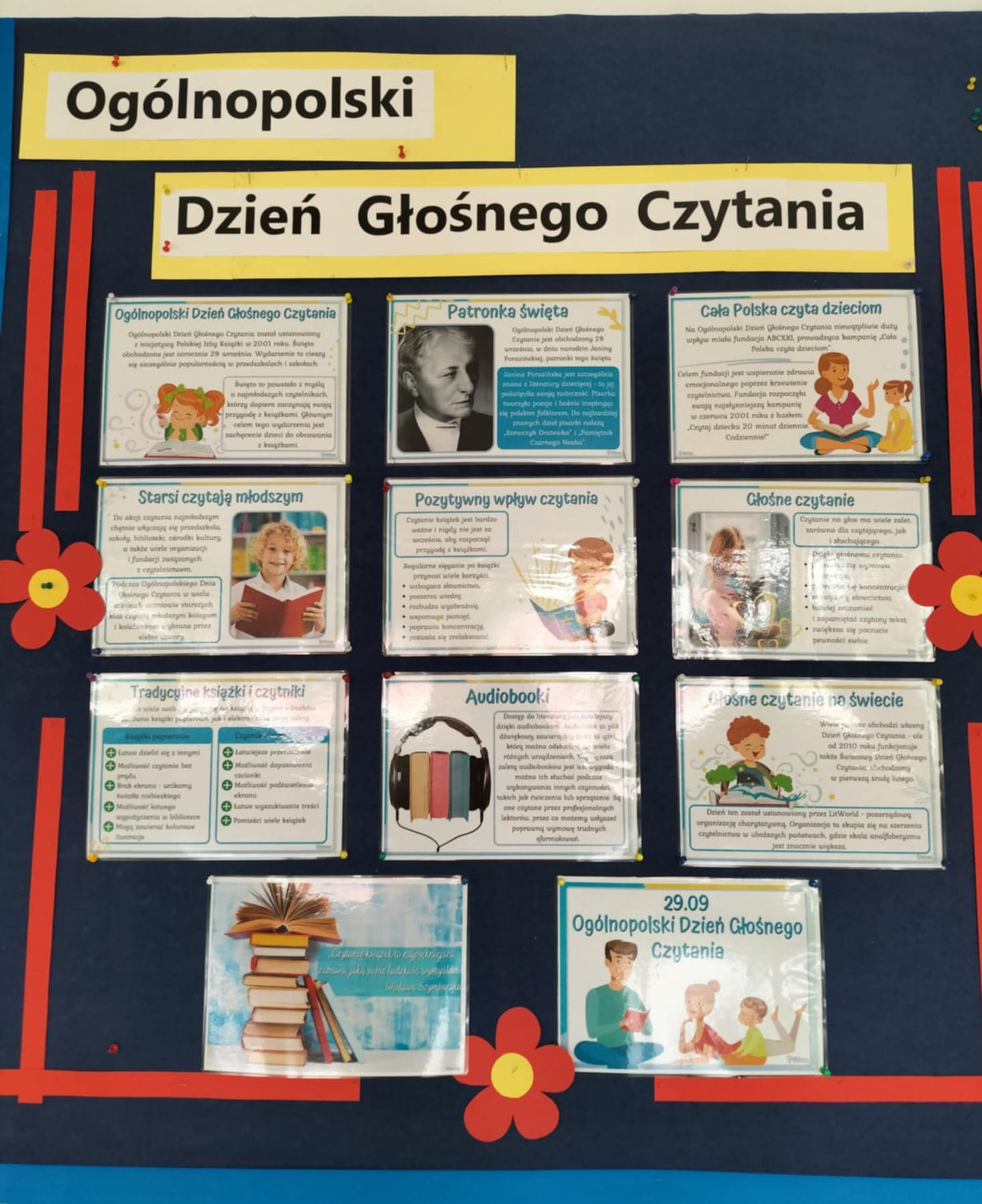 Ogólnopolski Dzień Głośnego Czytania- gazetka w holu szkoły